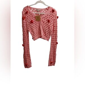 Love Change Italy 3D Rosettes Knitted Long Sleeve Sweater Size Large NWT